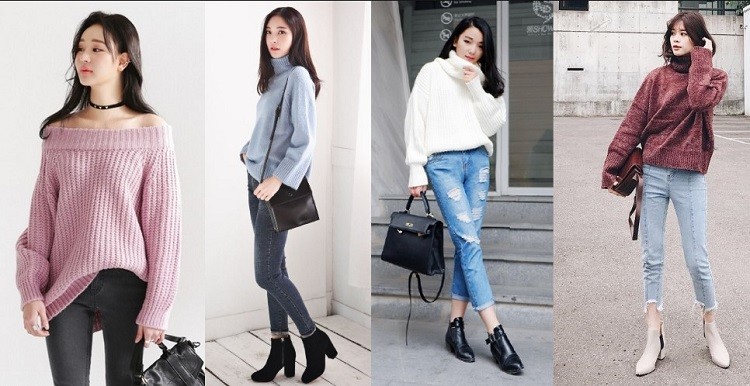 Áo len và quần jean