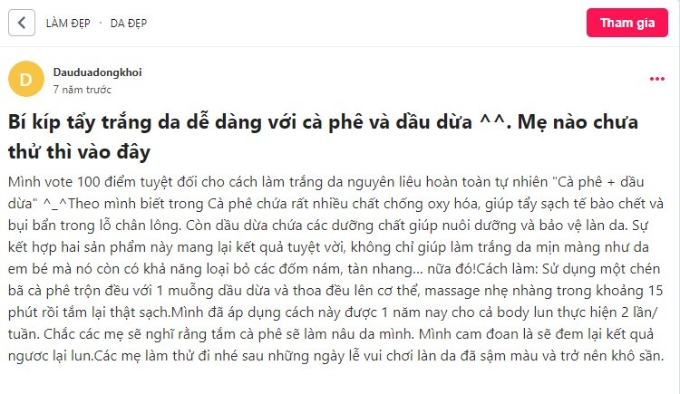 mặt nạ bã cà phê làm trắng da