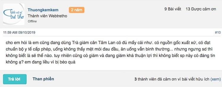 Trà Tâm Lan có giảm cân không
