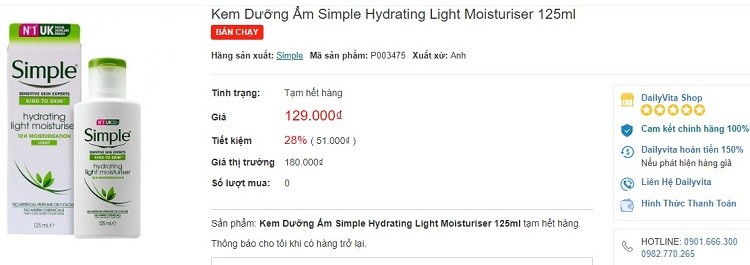 review kem dưỡng ẩm Simple cho da dầu