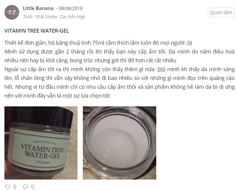 Review kem dưỡng ẩm Vitamin Tree Water Gel chi tiết kem dưỡng ẩm Vitamin Tree Water Gel, kem dưỡng ẩm Vitamin Tree Water Gel hasaki, kem dưỡng ẩm Vitamin Tree Water Gel sheis, kem dưỡng ẩm Vitamin Tree Water Gel giá, review kem dưỡng ẩm Vitamin Tree Water Gel sheis
