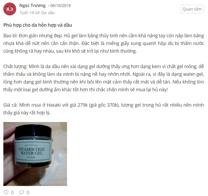 Review kem dưỡng ẩm Vitamin Tree Water Gel chi tiết kem dưỡng ẩm Vitamin Tree Water Gel, kem dưỡng ẩm Vitamin Tree Water Gel hasaki, kem dưỡng ẩm Vitamin Tree Water Gel sheis, kem dưỡng ẩm Vitamin Tree Water Gel giá, review kem dưỡng ẩm Vitamin Tree Water Gel sheis