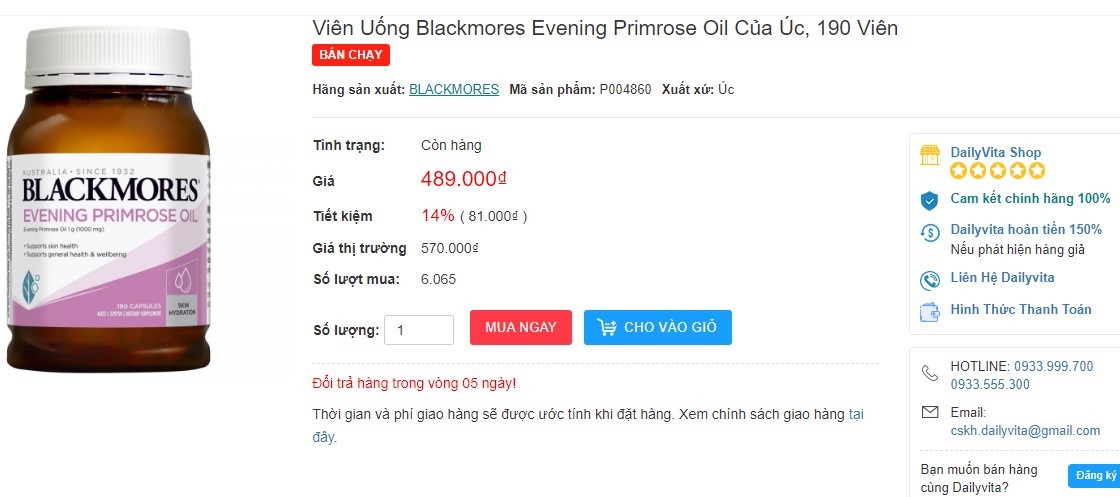 Review viên uống nội tiết Blackmores Evening Primrose Oil của Úc Viên uống nội tiết Blackmores Evening Primrose Oil là một trong những sản phẩm hỗ trợ cải thiện nội tiết tố được rất nhiều chị em ưa chuộng với chiết xuất từ tinh dầu hoa anh thảo thiên nhiên.