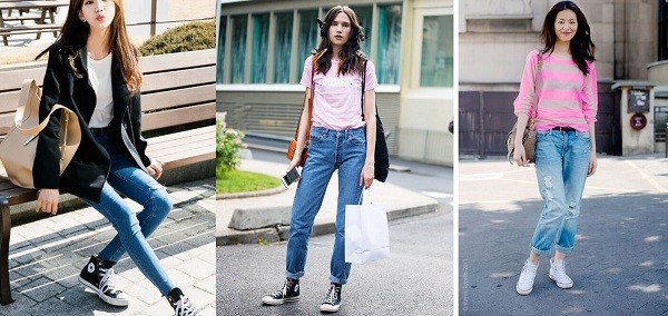 Cách mix giày converse cổ cao + áo sơ mi + quần tây dài